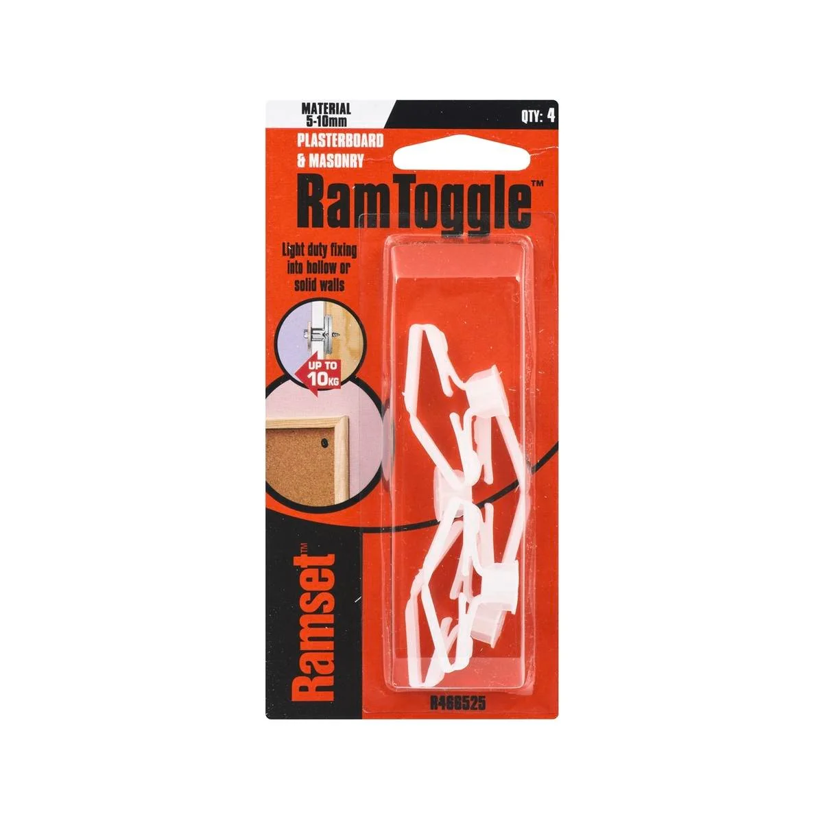 Ramset Ramtoggle 8mm x 10mm Nylon Fasteners - 4 Pack - Durable Hold