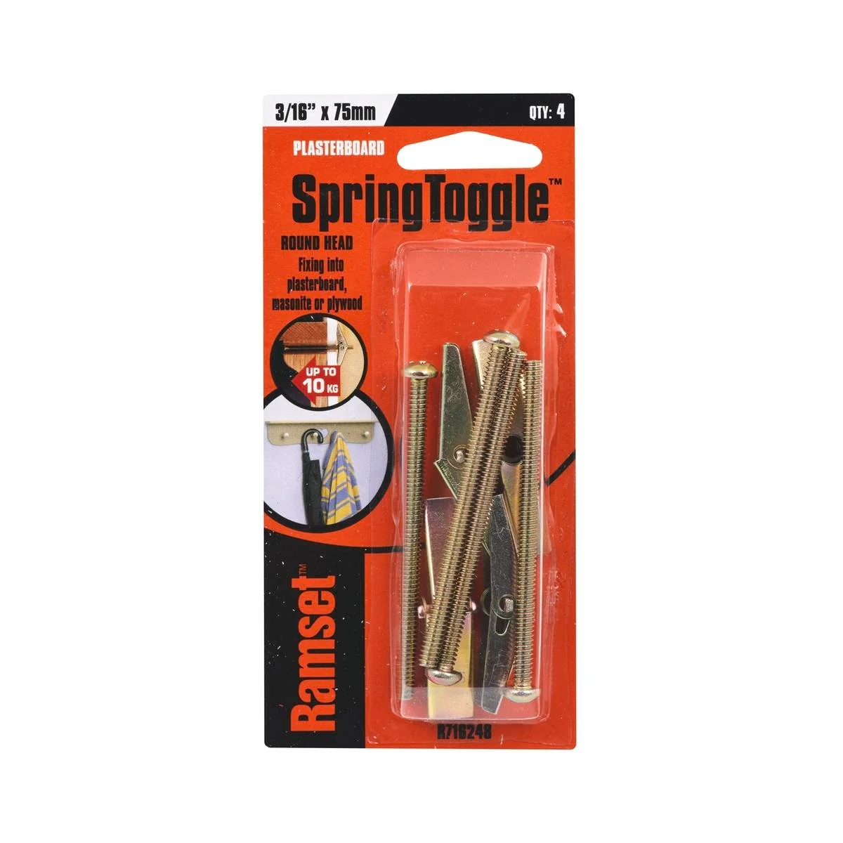 Ramset Round Head Toggle Spring 4 Pack - 75mm - Gold