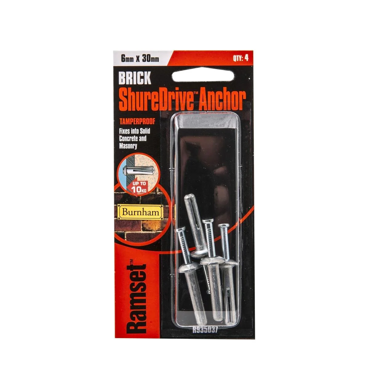 Ramset ShureDrive Anchor 6 x 30mm Zinc Alloy 4 Pack Tamper Resistant