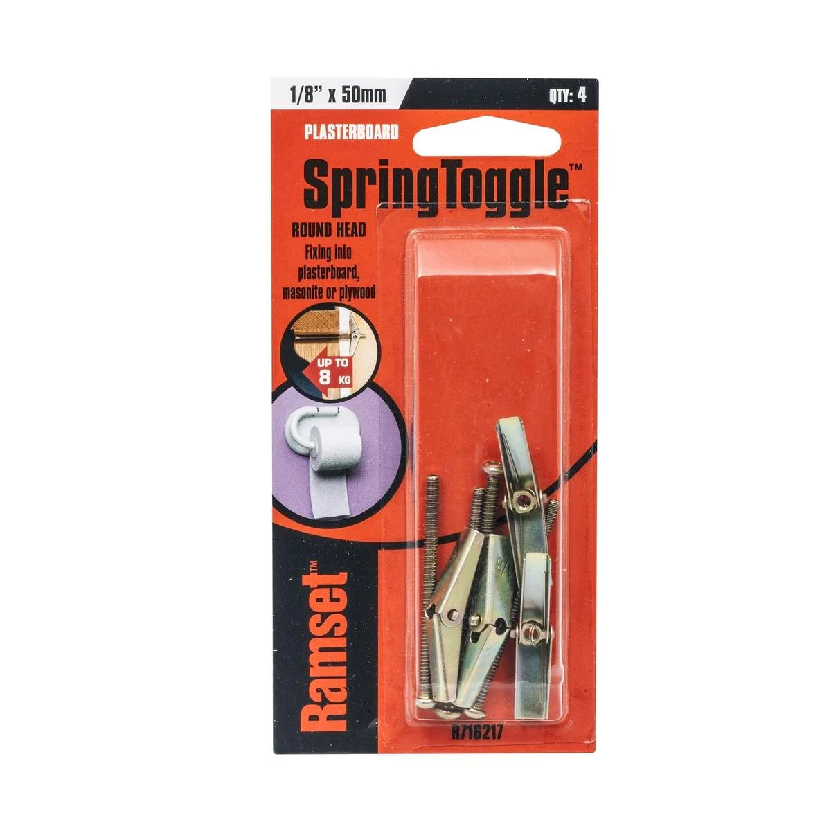 Ramset Toggle Spring - 1/8" x 50mm - Gold Passivated - Flush Fixing - 4 Pack