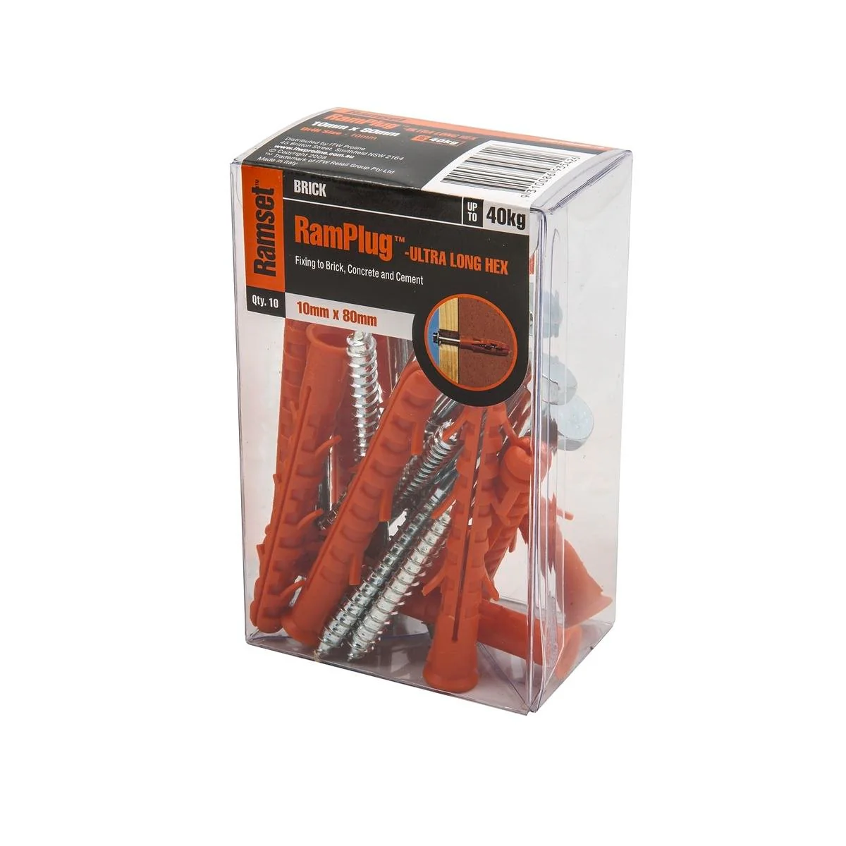 Ramset Ultra Long Hex Anchor 10 x 80mm Nylon 10 Pack Durable