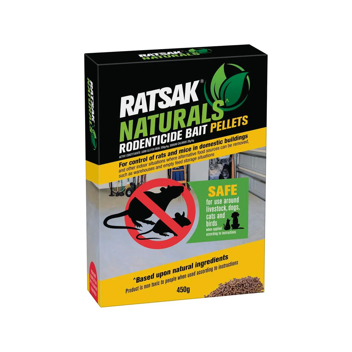 Ratsak Naturals Rodenticide - 450g - Pellets - Safe for Livestock
