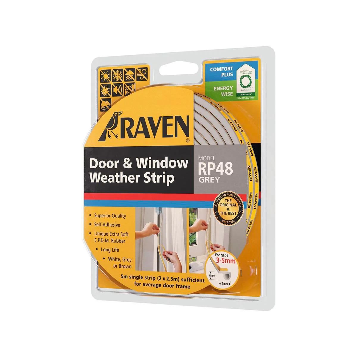 Raven Weather Strip - 5000mm Grey - EPDM Rubber - Easy Install