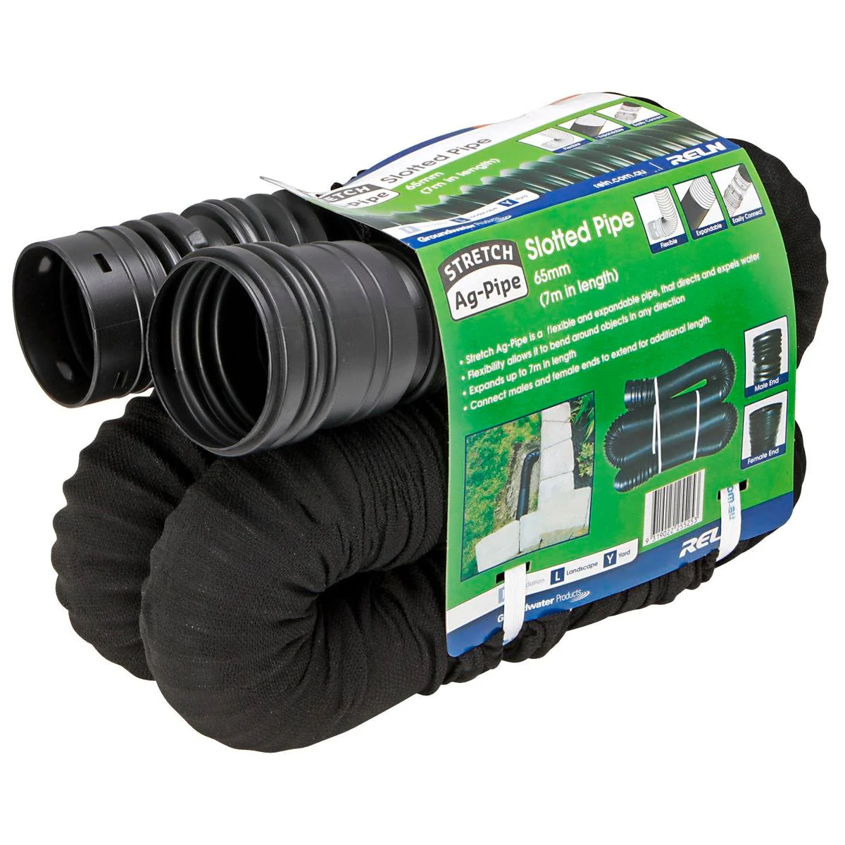 Reln Stretch Ag Pipe - 65mm x 7m - Polyester - Groundwater Drainage