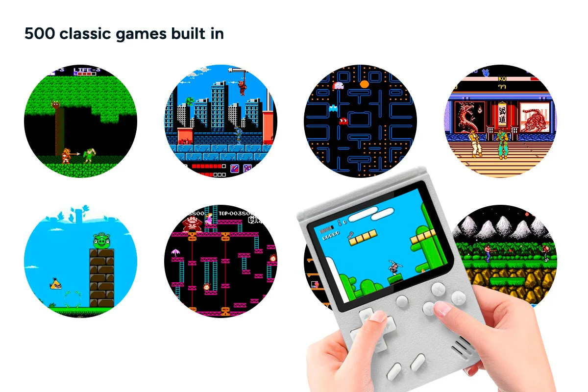 Retro Handheld Game Console - 500 Classic Games, 3” Color Screen, White - Image 3