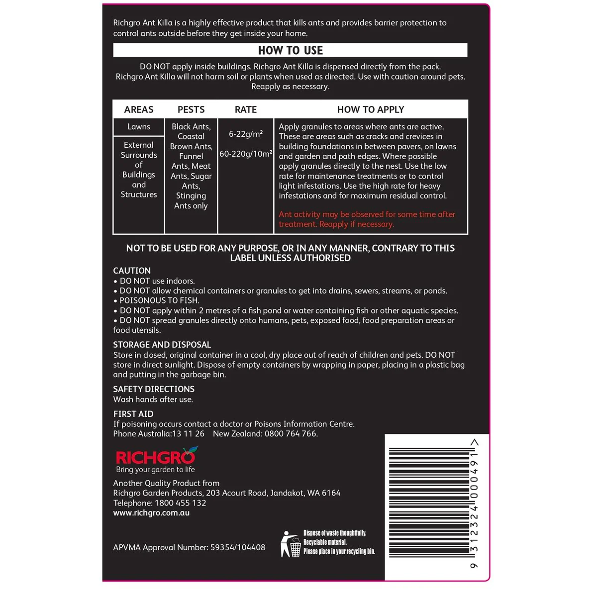 Richgro Ant Killa Insecticide Granules - 1kg - Covers 160m² - Bifenthrin - Image 2
