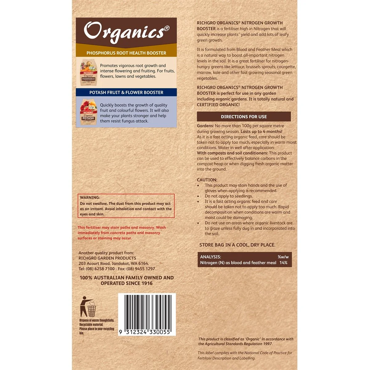 Richgro Organics Nitrogen Growth Booster - 2.5kg - Blood and Feather Meal - Fast Acting - Image 2