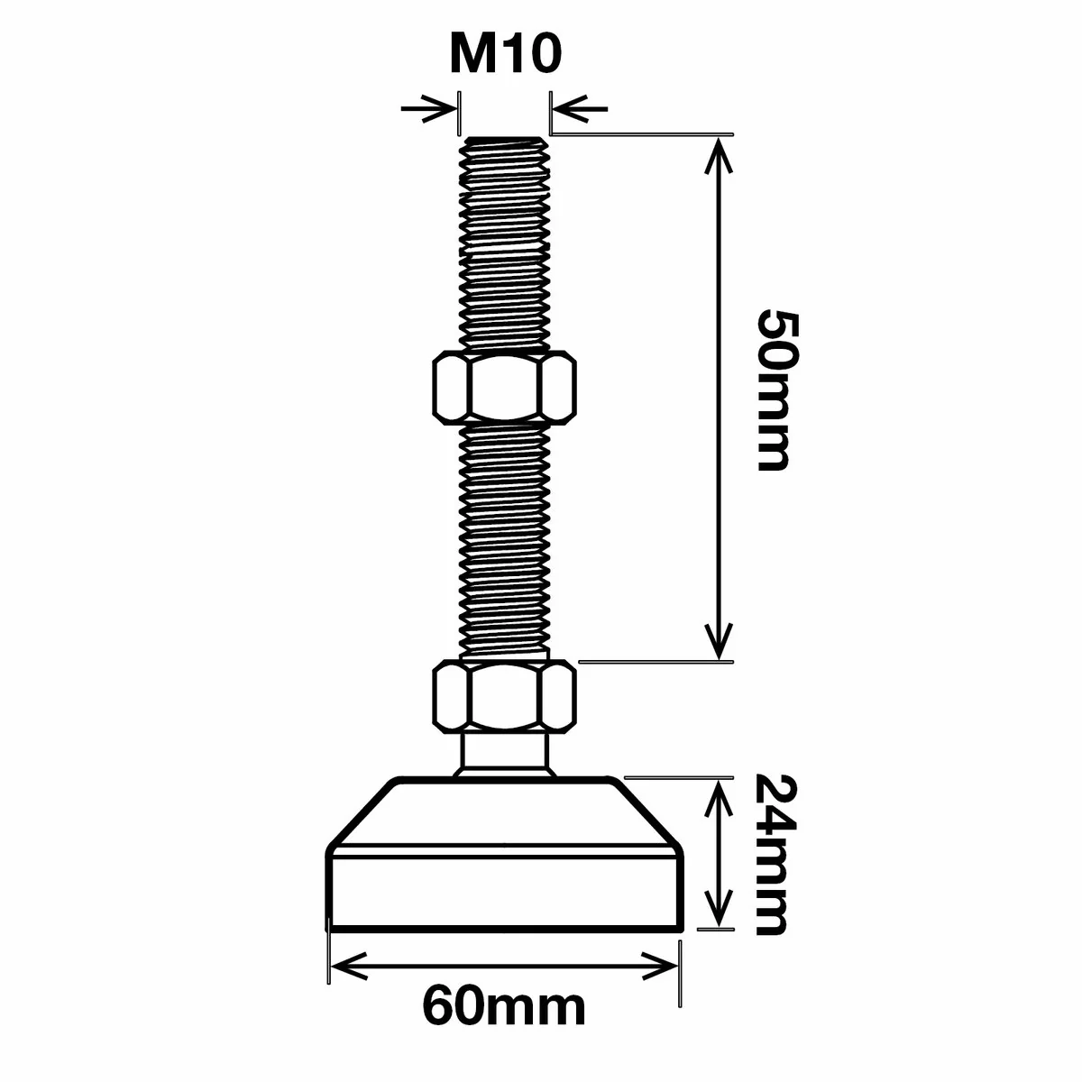Richmond Ball Jointed Levelling Foot - 60mm x M10 - Zinc Plated - 500kg Load - Image 2