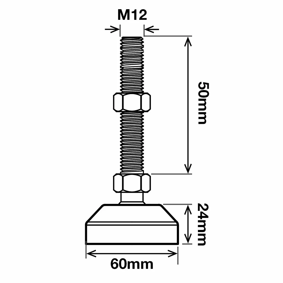 Richmond Ball Jointed Levelling Foot - 60mm x M12 - Zinc Plated - Adjustable - Image 2