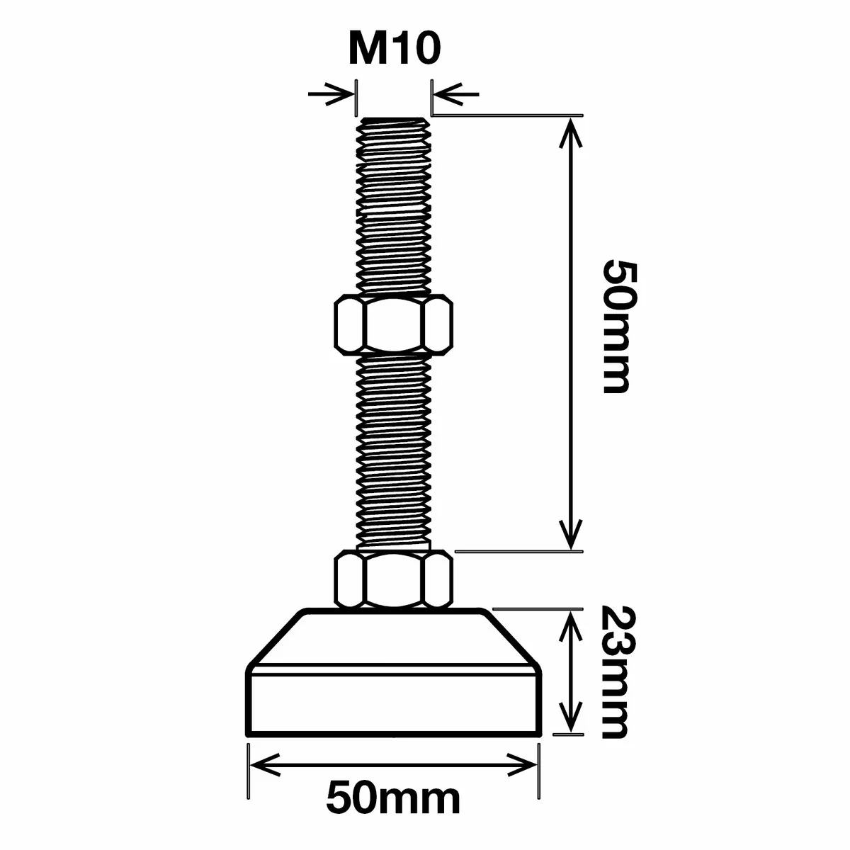 Richmond Fixed Levelling Foot - 50mm x M10 - Zinc Plated - 500kg Capacity - Image 2