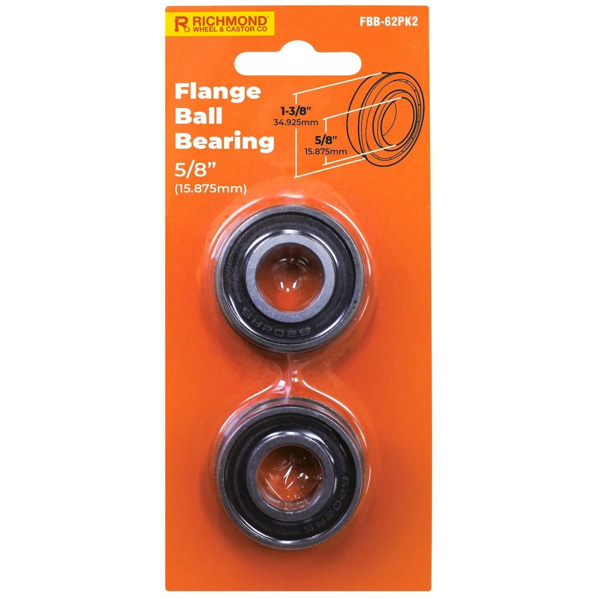 Richmond Flange Ball Bearing 2 Pack - 1-3/8" x 5/8" - Chrome Steel