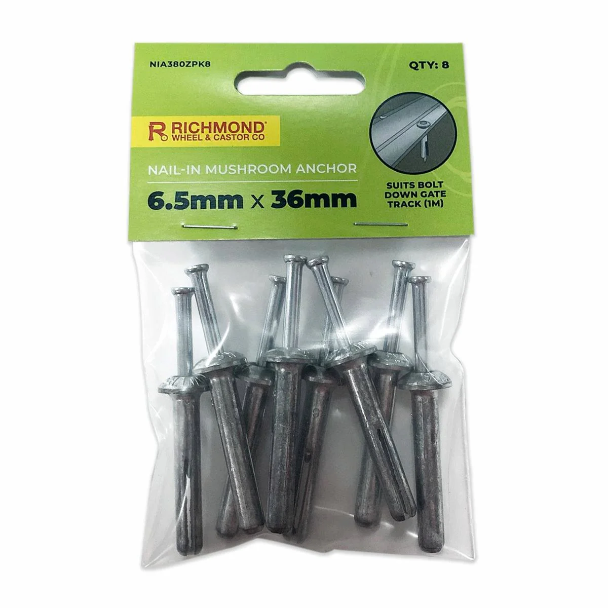 Richmond Nail in Mushroom Head Anchor Bolt 8 Pack - 6.5 x 36mm - Zinc Alloy