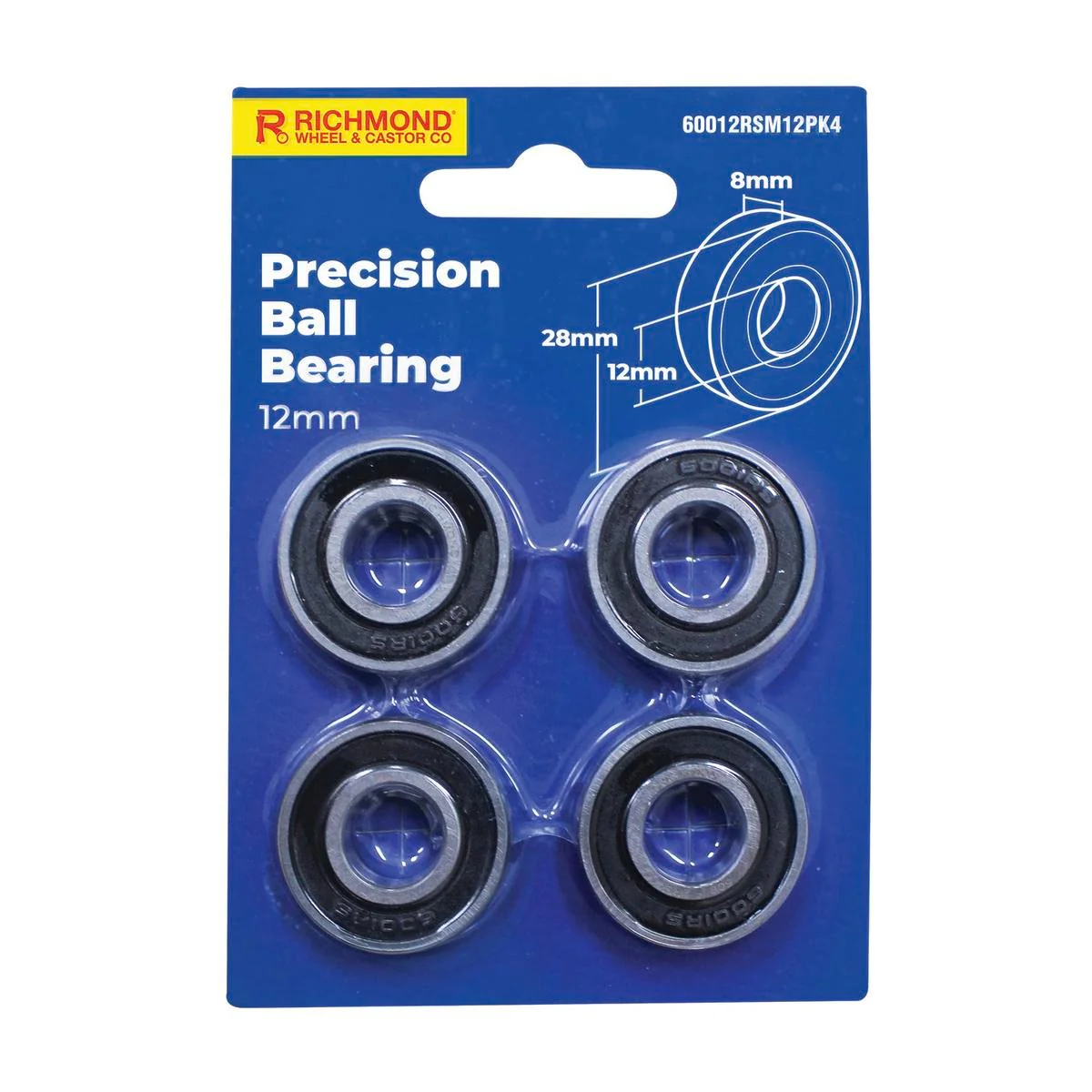 Richmond Rubber Sealed Precision Ball Bearings Pack of 4 - 28 x 12 x 8mm