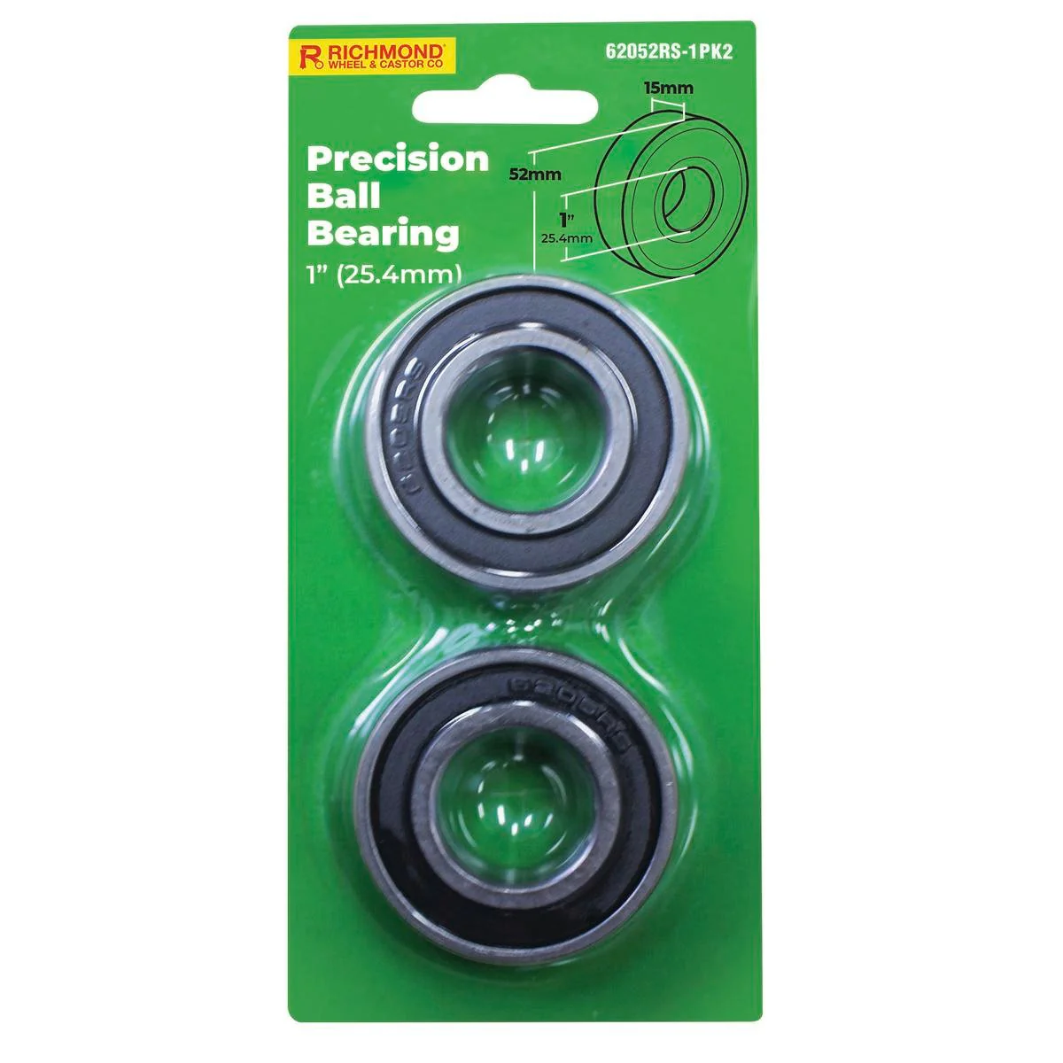 Richmond Rubber Sealed Precision Ball Bearing 2 Pack - 52mm x 15mm - Green