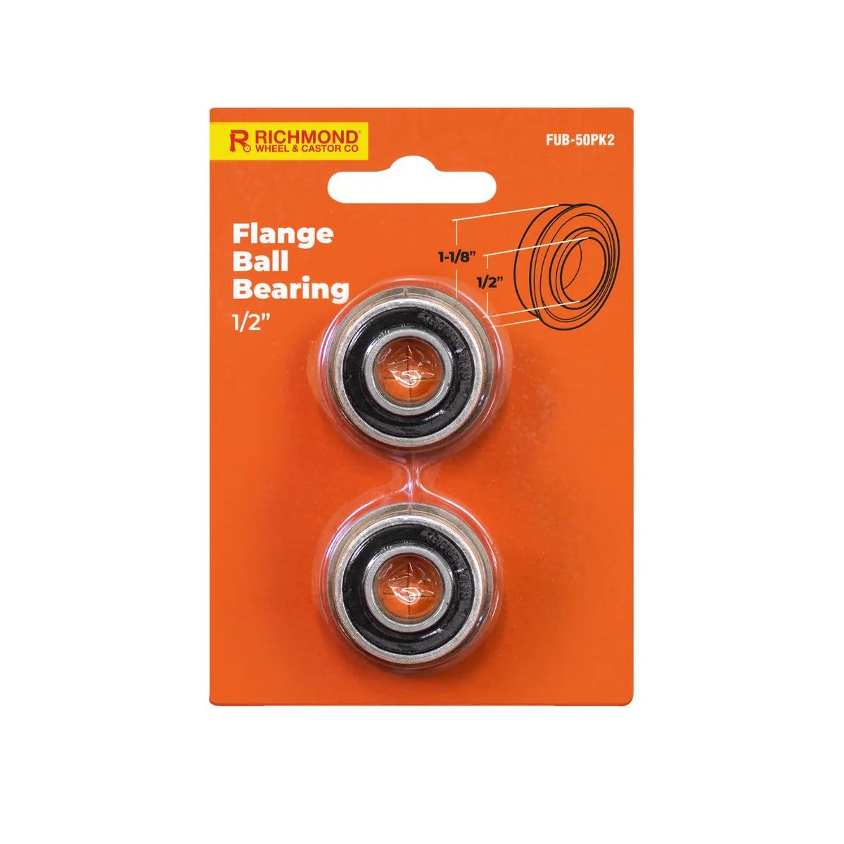 Richmond Unground Flanged Ball Bearing 2 Pack - 1-1/8" x 1/2" - Orange