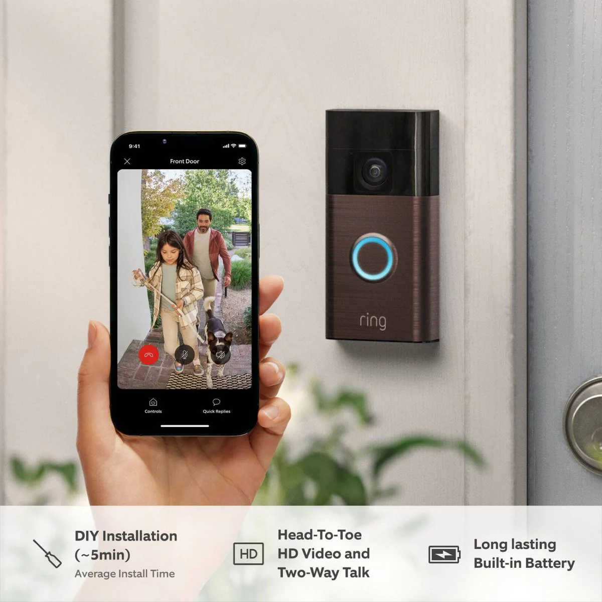 Ring Venetian Bronze Battery Video Doorbell with Chime - 1440p HD Video - Two-Way Talk - Outdoor Security - Image 4