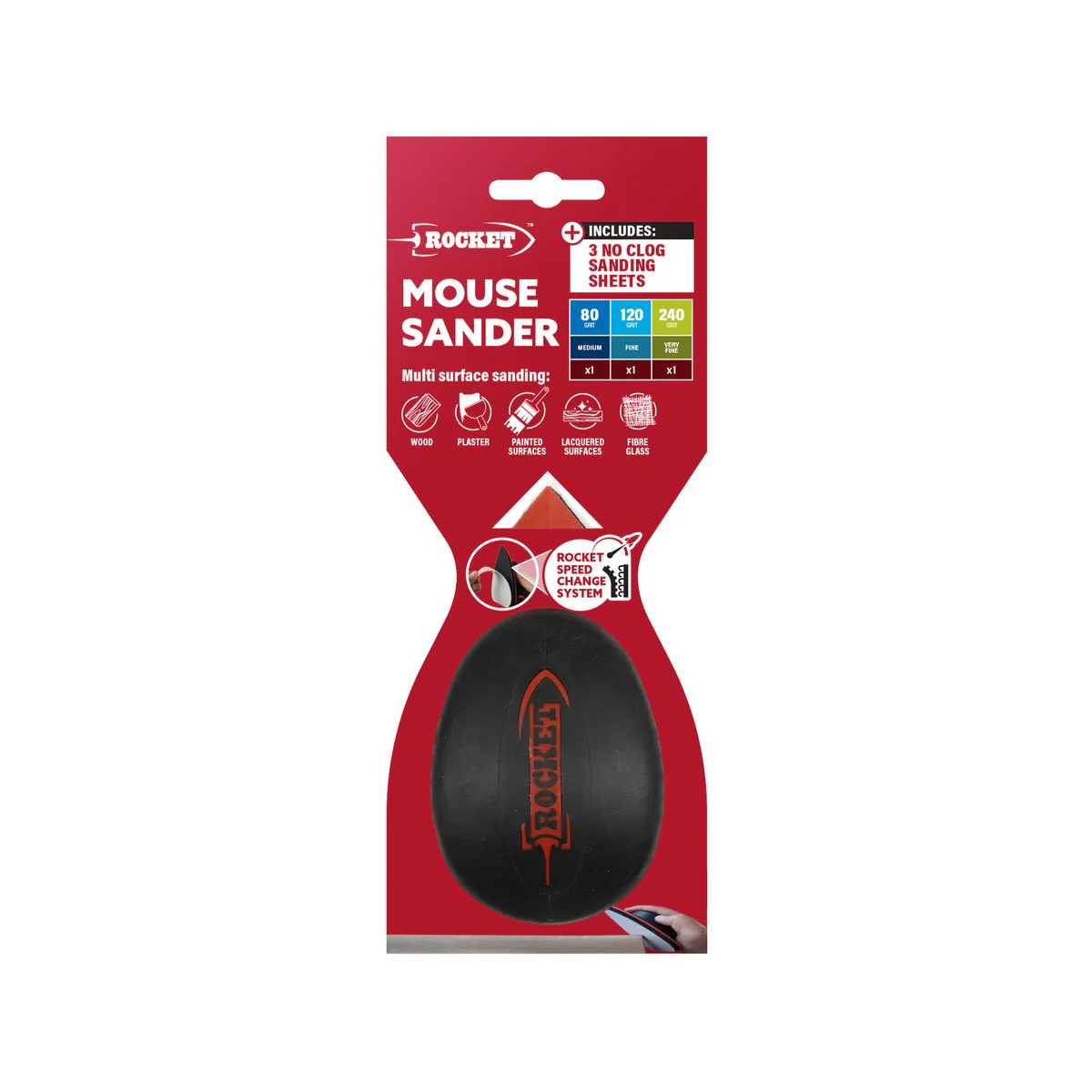 Rocket Mouse Sander - 130mm - Hook and Loop - Rubber Coated Grip - Image 4
