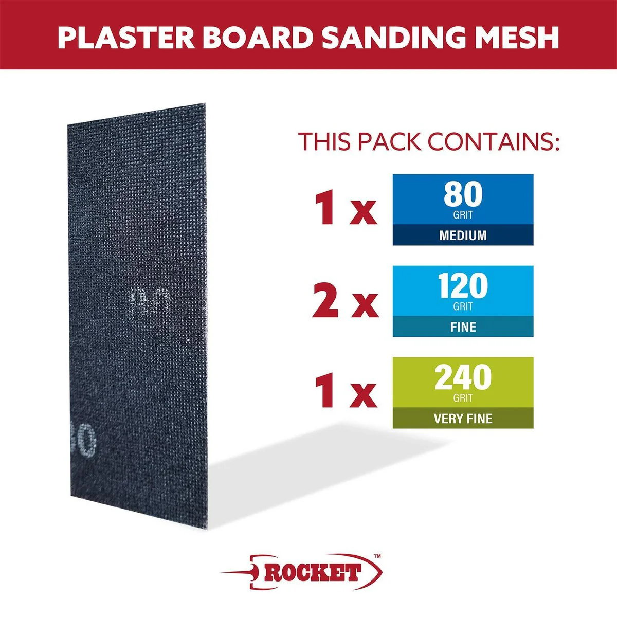 Rocket Plaster Board Sanding Mesh - 4 Pack - Mesh - Hook and Loop - Image 2