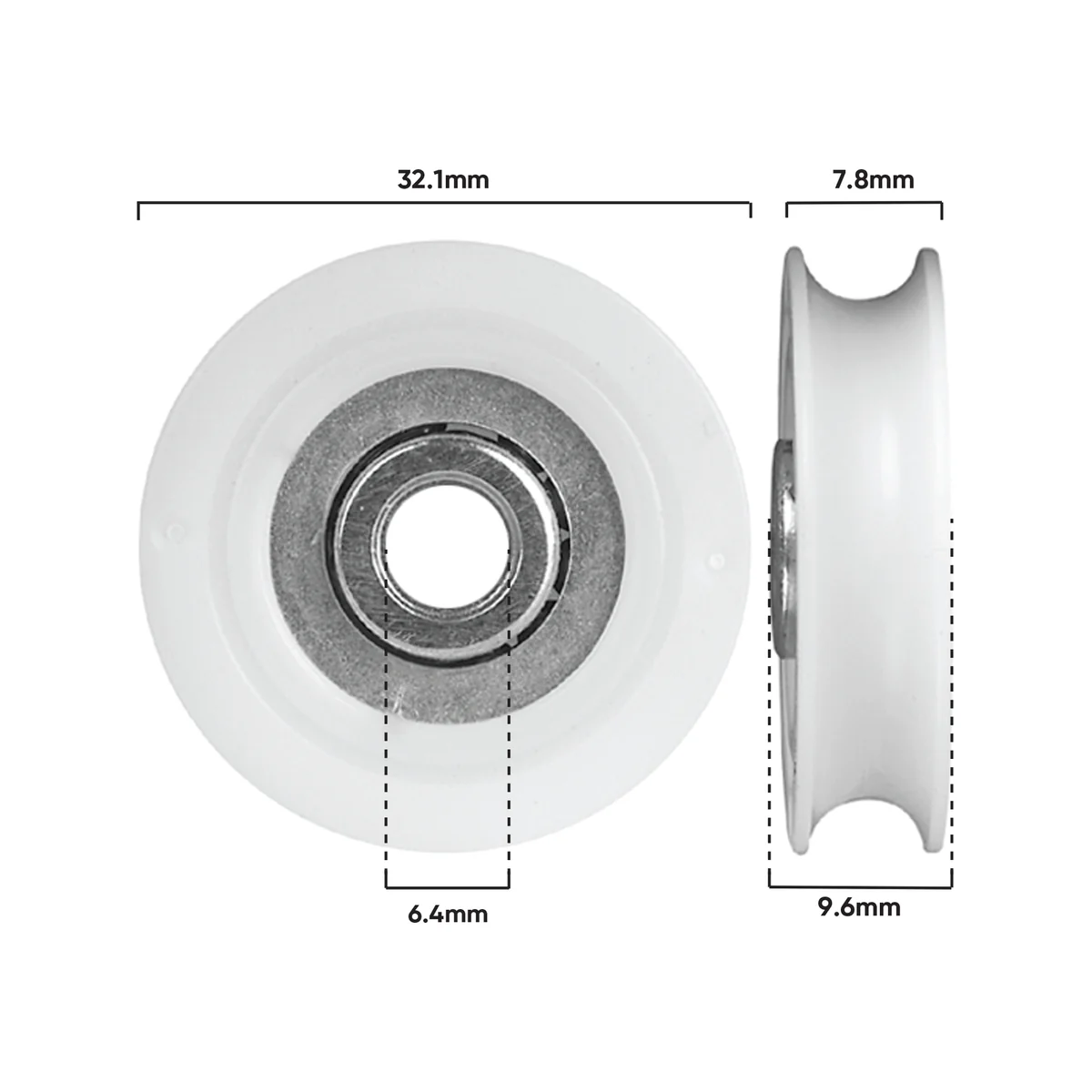 Rolltrak Acetal Concave Roller - 32mm - White - 25kg Load Capacity - Image 2