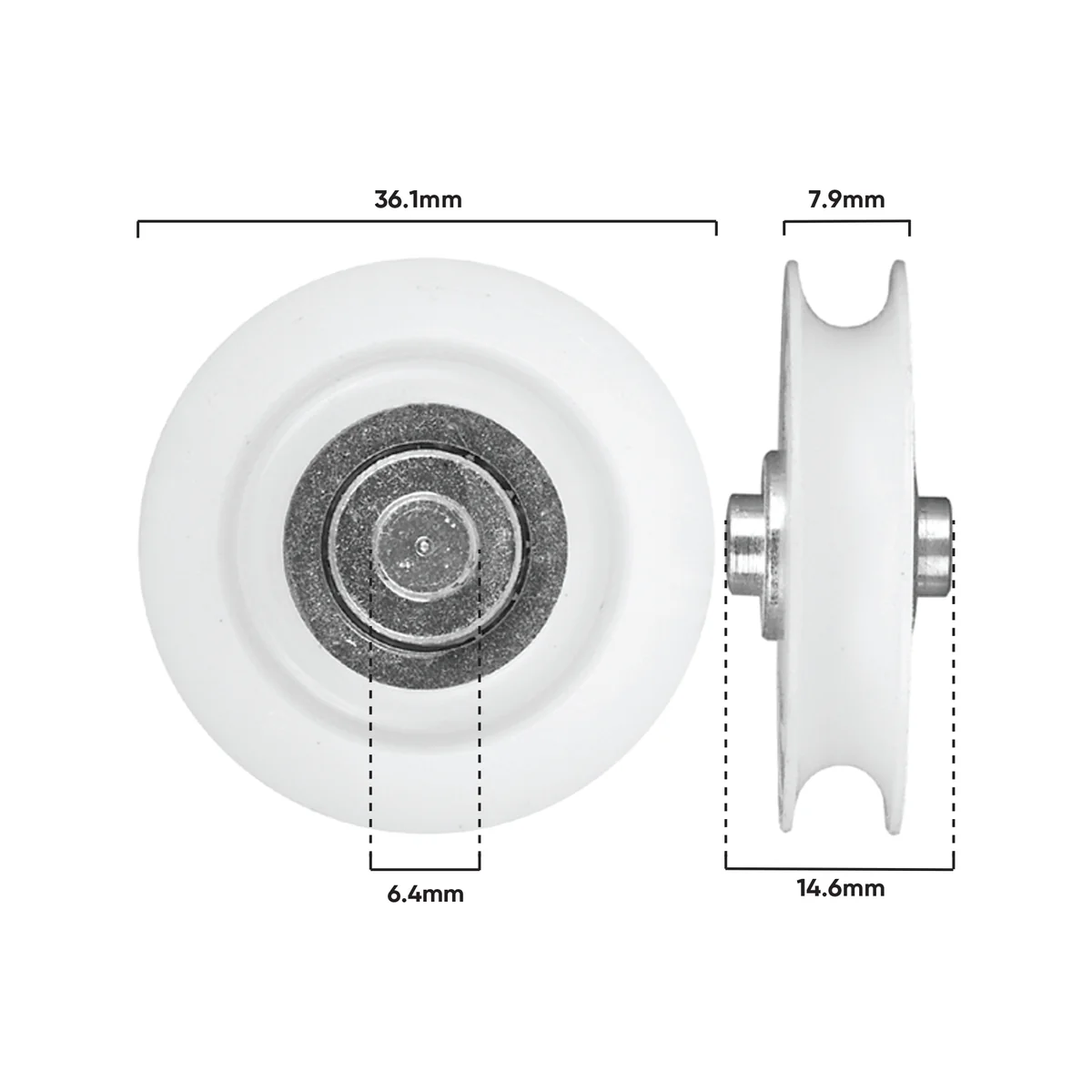 Rolltrak Nylon Concave Roller - 36mm - 25kg Capacity - White - Image 2