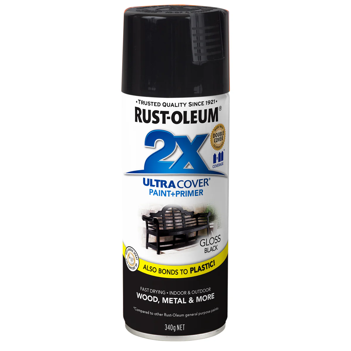Rust-Oleum 2X Ultra Cover Gloss Black Spray Paint 340g Durable Finish