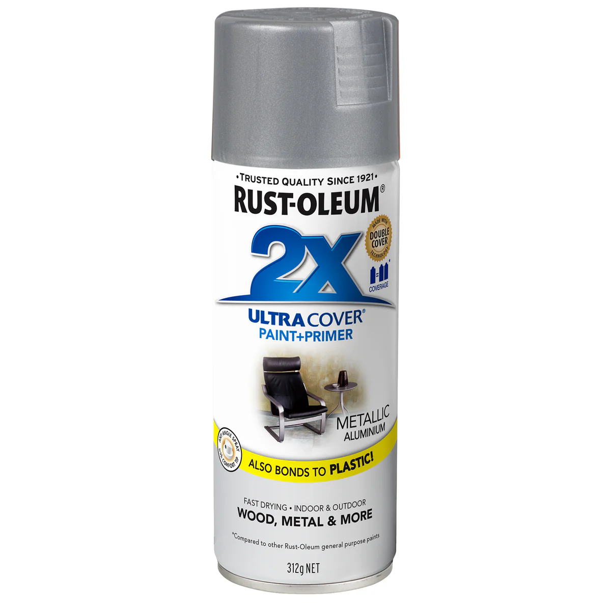 Rust Oleum 2X Ultra Cover Spray Paint 312g - Metallic Aluminium