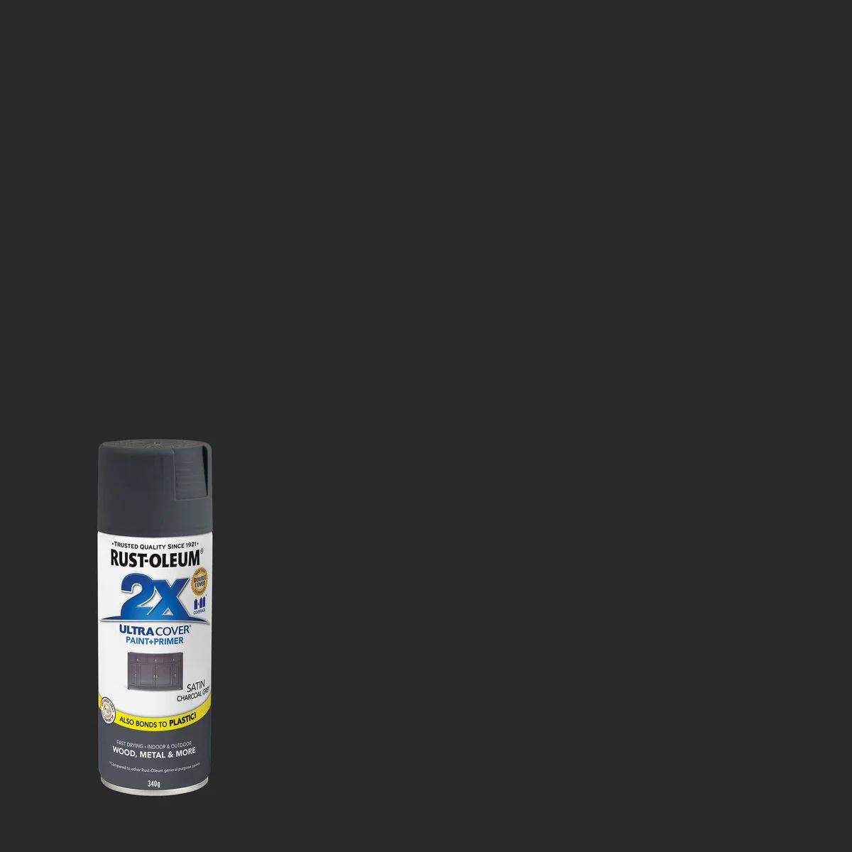 Rust Oleum 2X Ultra Cover Spray Paint - Satin Charcoal Grey 340g - 0.34L - Fast-Drying - Image 2