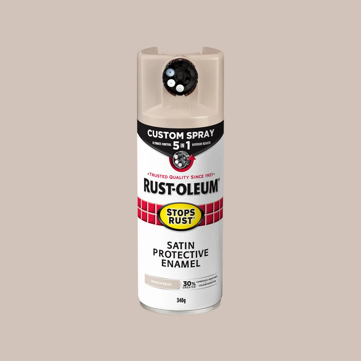 Rust Oleum 340g Satin Spray Paint - French Beige - 5 in 1 Custom Spray - Rust Protection - Image 2