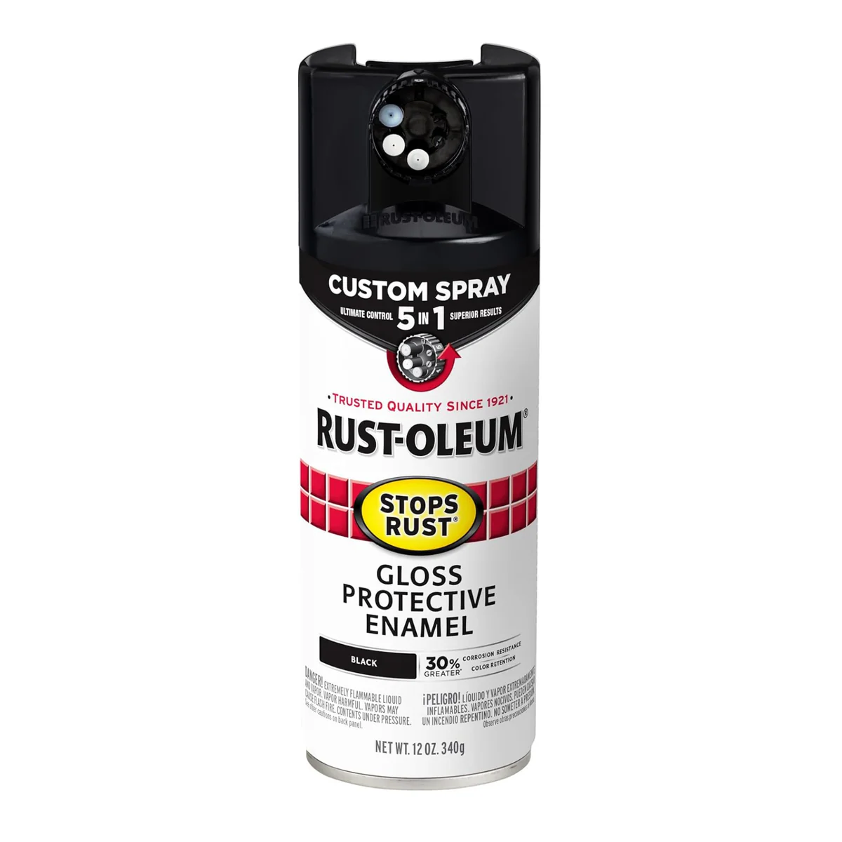 Rust Oleum Custom Spray Paint 5 in 1 - Gloss Black 340g - 0.34L - Fast-Drying