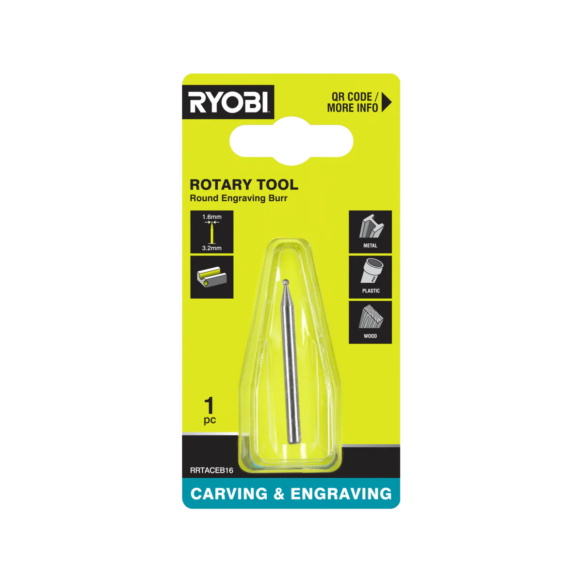 Ryobi 1.6mm Round Engraving Burr - High-Speed Steel - Precision Detailing