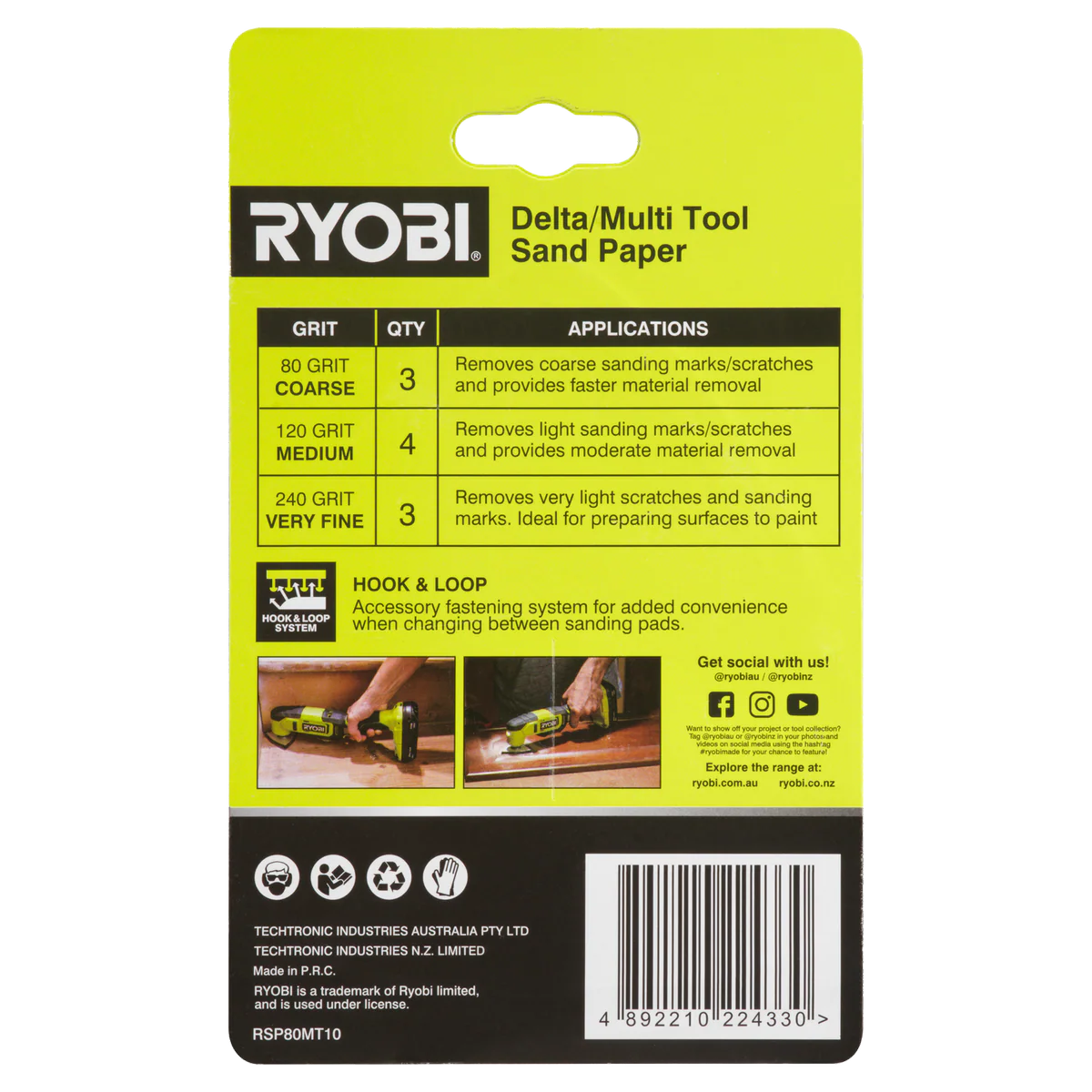 Ryobi 10 Piece 80mm Delta Multi Tool Sanding Set - 80/120/240 Grit - Image 3
