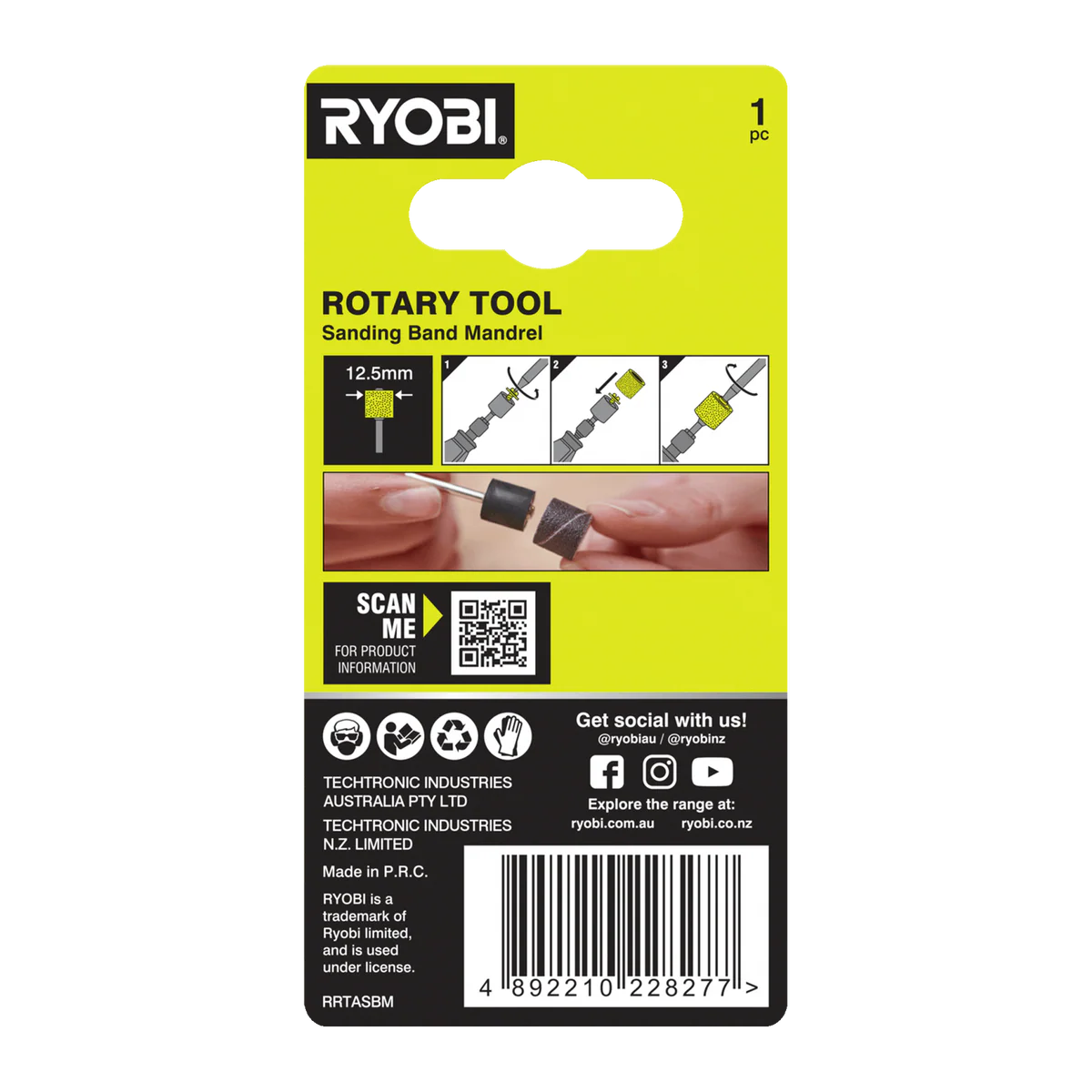 Ryobi 12.5mm Rotary Sanding Band Mandrel - Secure Attachment - Lightweight - Image 2