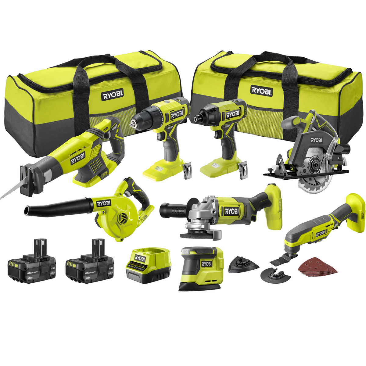 Ryobi 18V ONE+ 8-Piece Kit R18X8C142B - Cordless Power Tools Set - 15.1kg