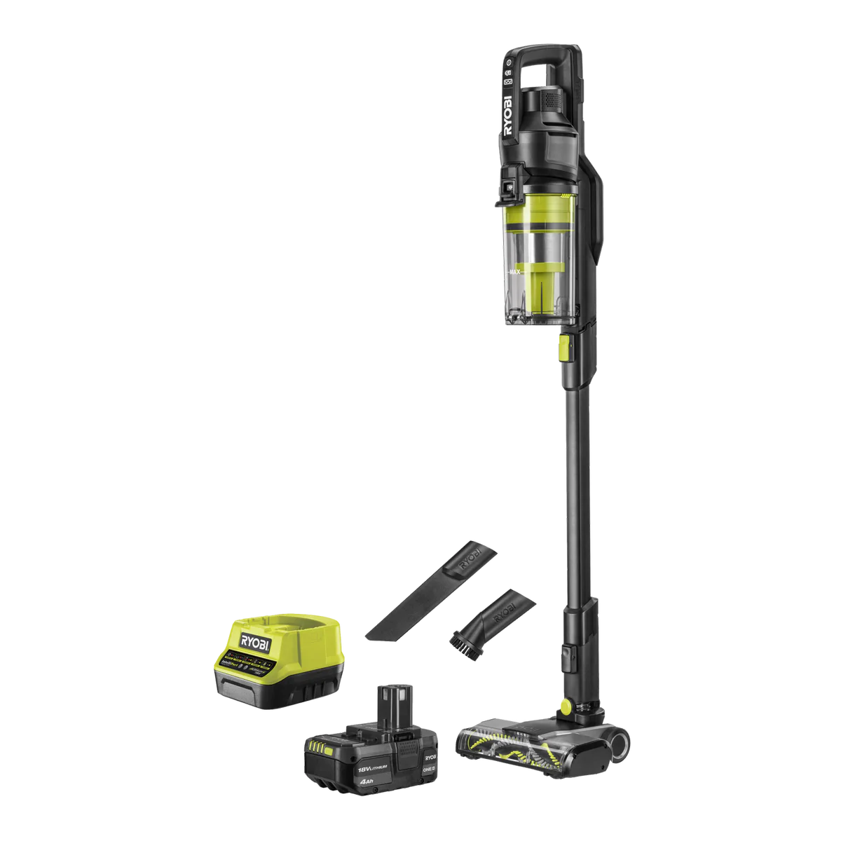Ryobi 18V ONE+ HP Brushless Stick Vacuum 4Ah Kit - 800ml - Black - Cyclonic Filtration