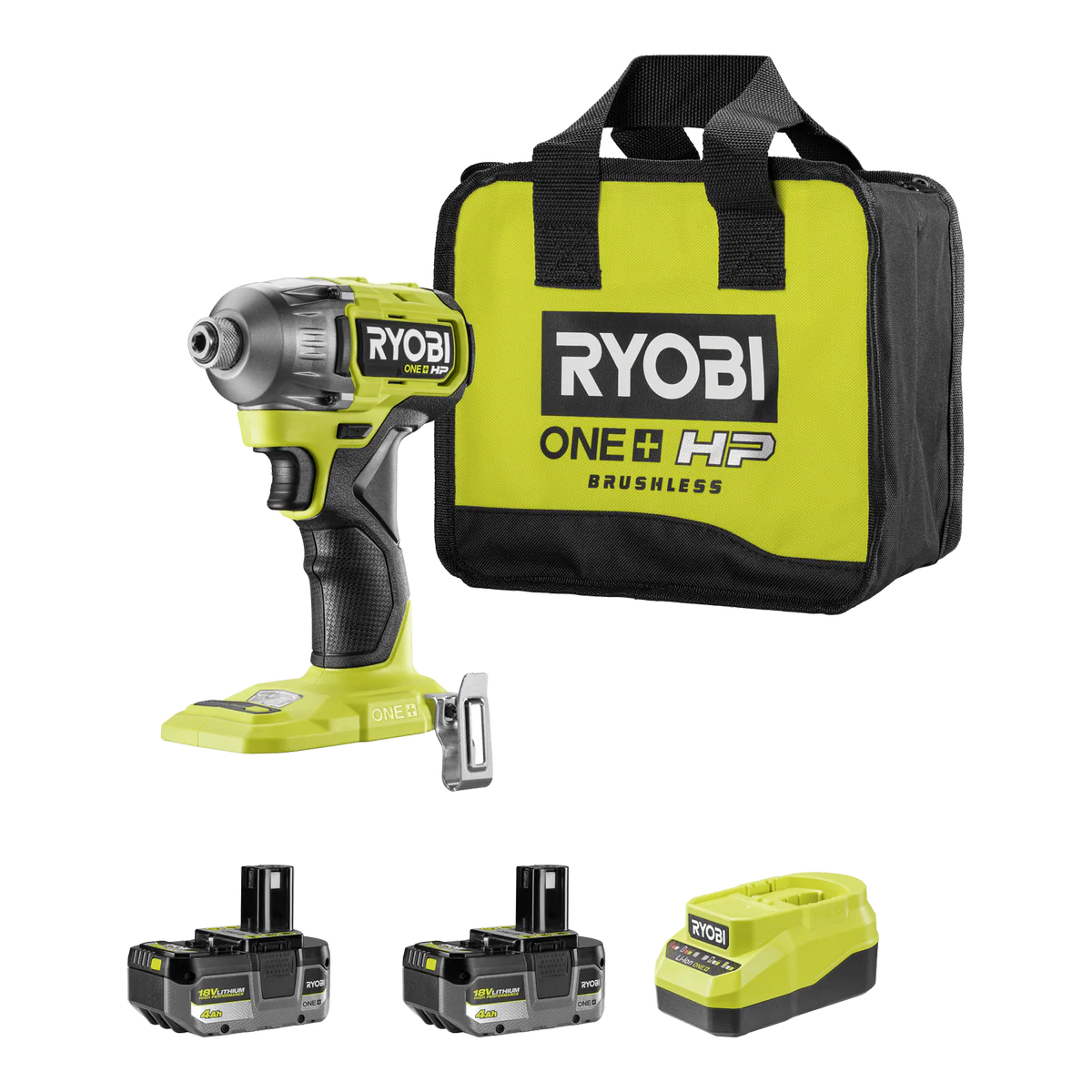 Ryobi 18V One HP Impact Driver Kit - 2 x 4Ah Batteries - 3400rpm - LED Light