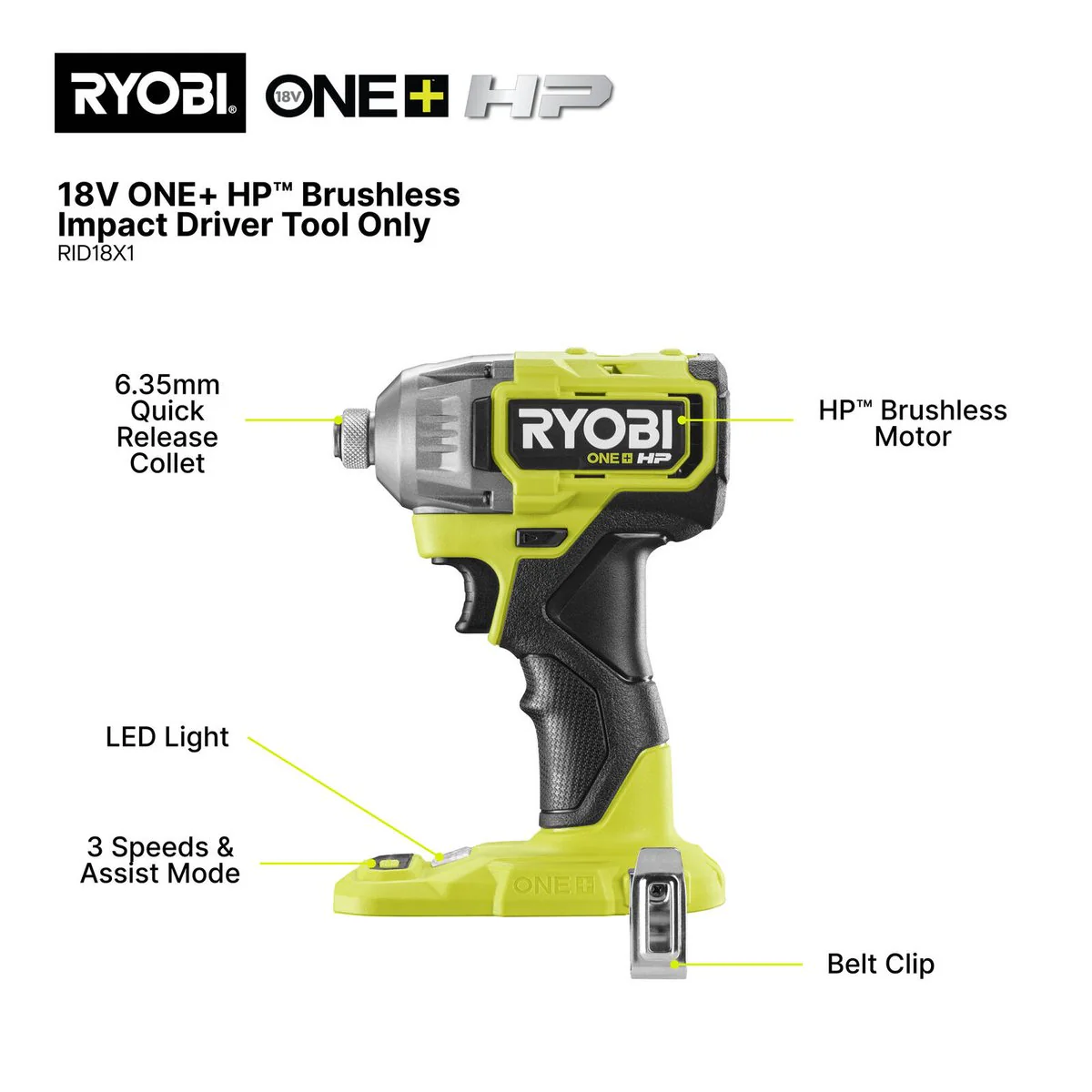 Ryobi 18V One HP Impact Driver Kit - 2 x 4Ah Batteries - 3400rpm - LED Light - Image 2
