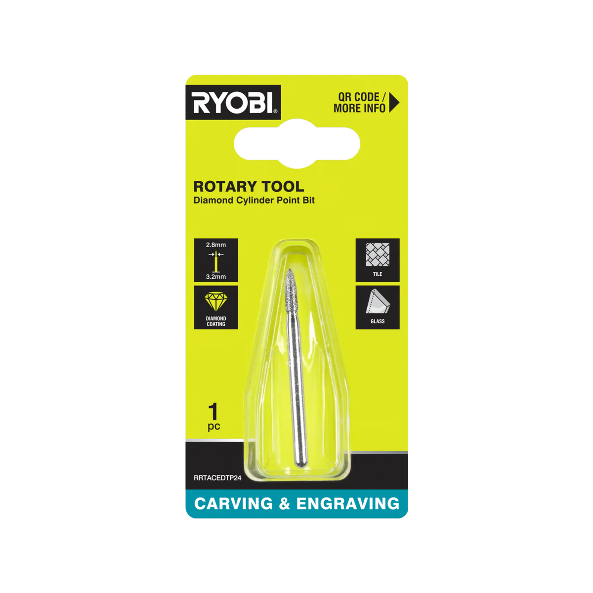 Ryobi 2.8mm Rotary Spear Engraving Burr - Diamond Coated - Precision Etching