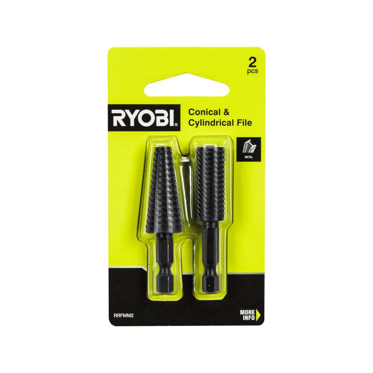 Ryobi 2 Piece Mixed Metal Rotary File Set - 65mm x 18mm x 115mm - Precision Shaping