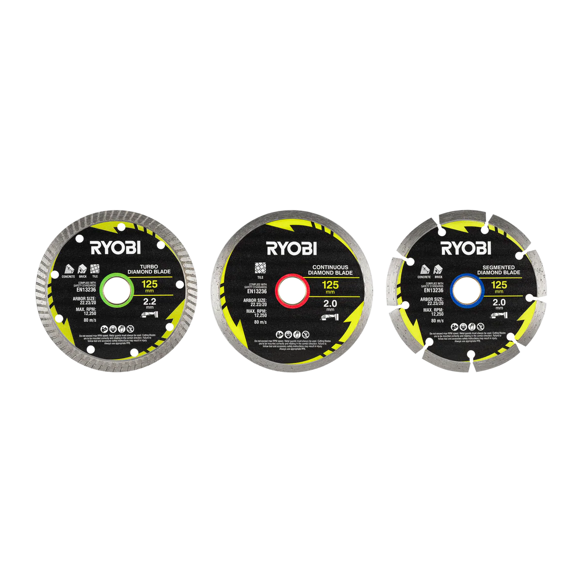 Ryobi 3 Piece Mixed Diamond Blade Set - 125mm - Durable Cutting Efficiency - Image 2