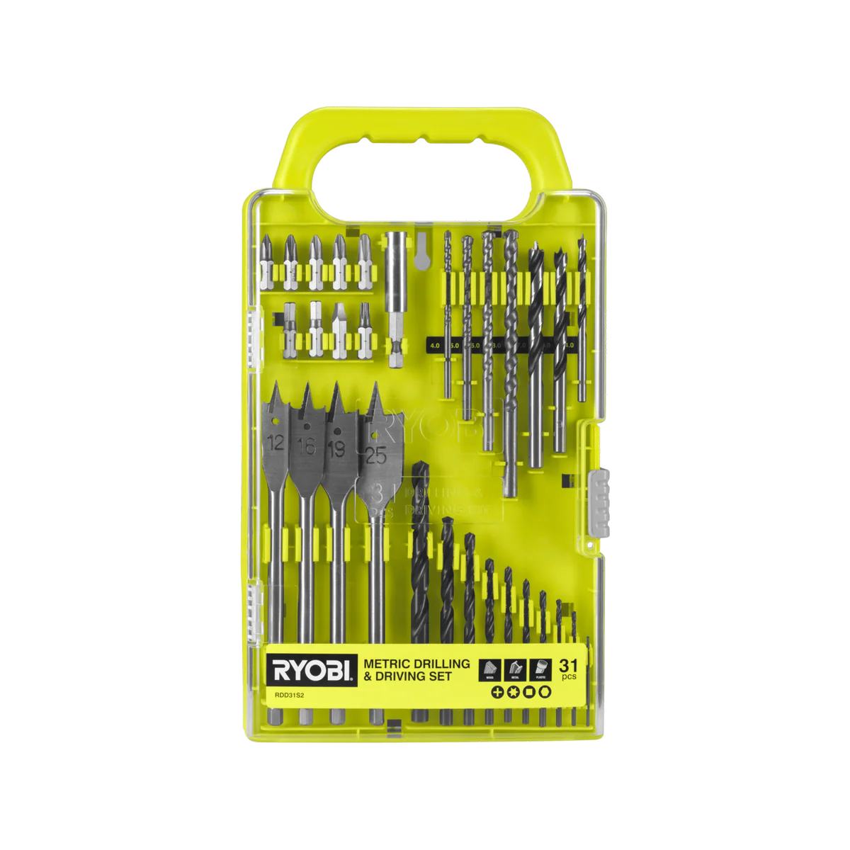 Ryobi 31 Piece Metric Drill and Drive Set RDD31S2 - 159mm x 35mm x 279mm - Versatile for Metal, Timber, Plastic, and Masonry - Image 2