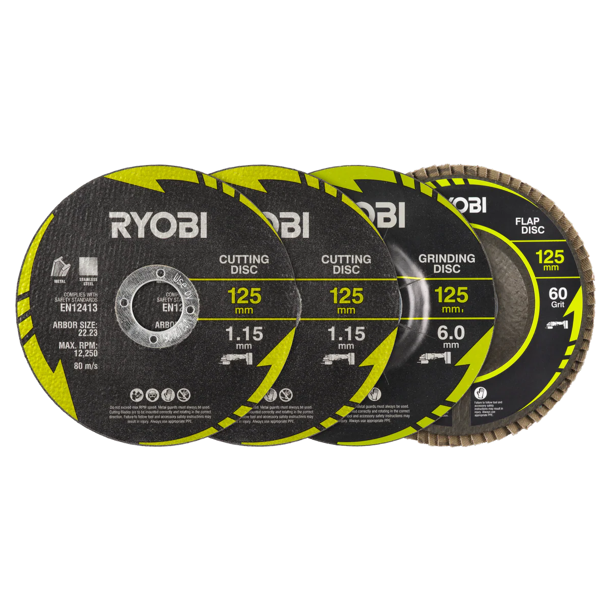 Ryobi 4 Piece Cutting and Grinding Set - 125mm - Metalworking Precision