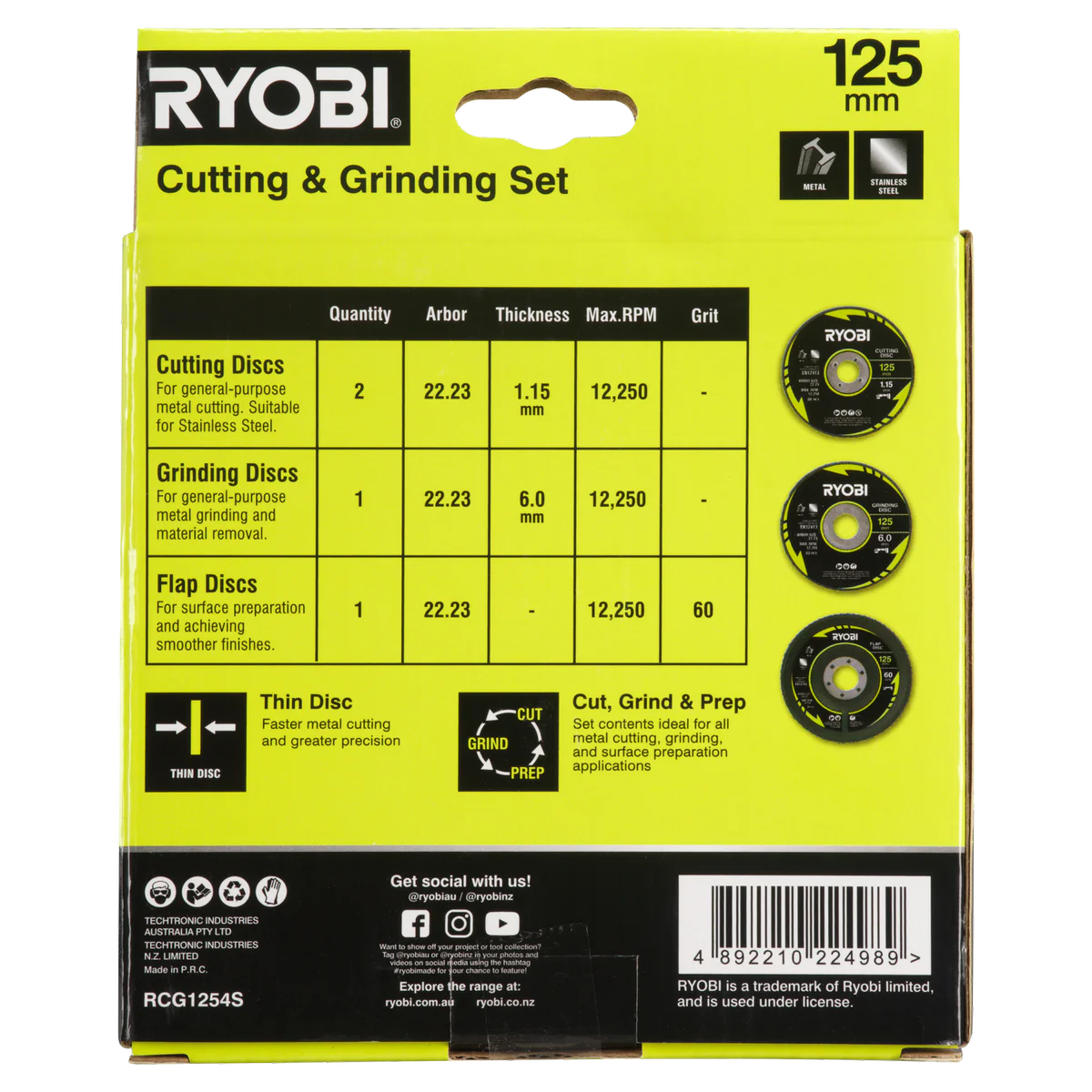 Ryobi 4 Piece Cutting and Grinding Set - 125mm - Metalworking Precision - Image 3