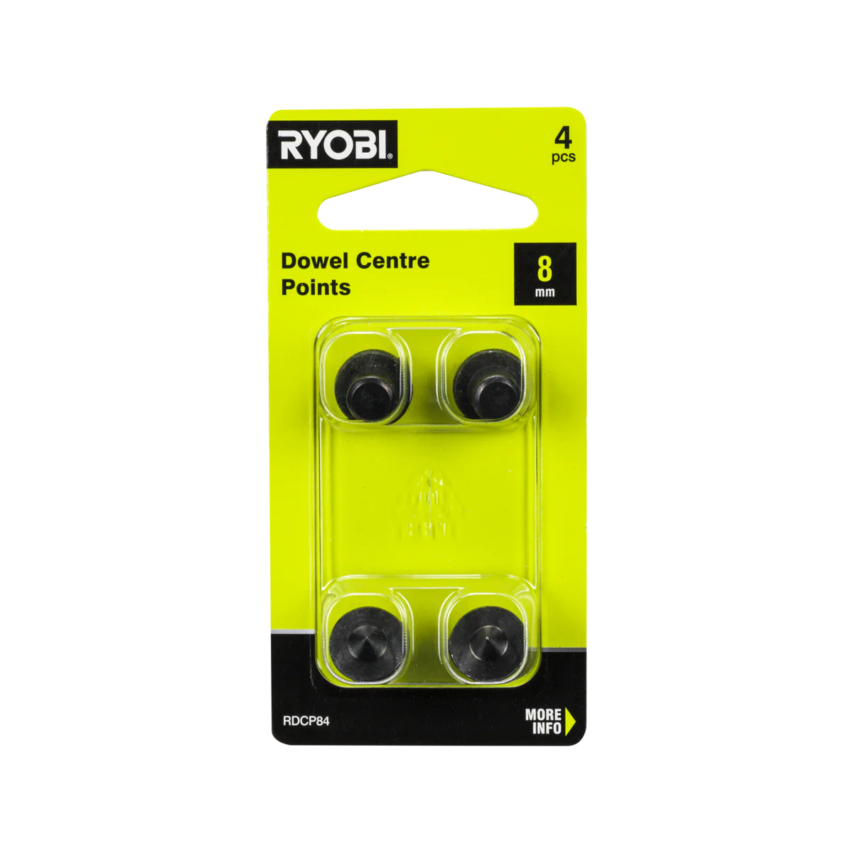 Ryobi 8mm Dowel Centre Points 4 Pack - Carbon Steel - Accurate Alignment