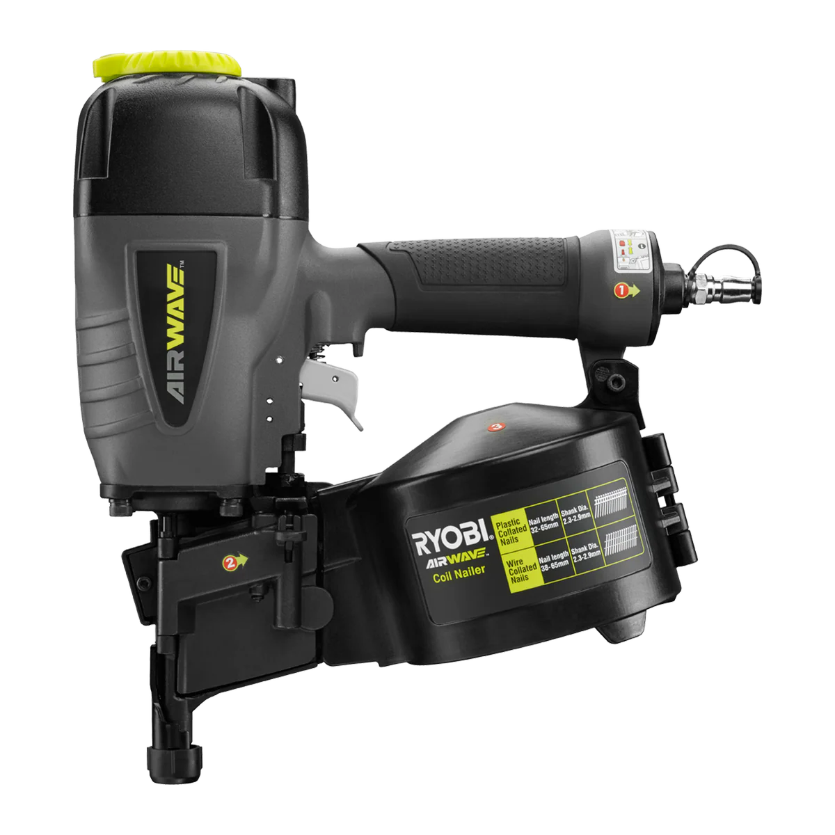 Ryobi Airwave Coil Nailer RA-NC1565-K - Tool Only - 32-65mm - Grey/Black - Image 2