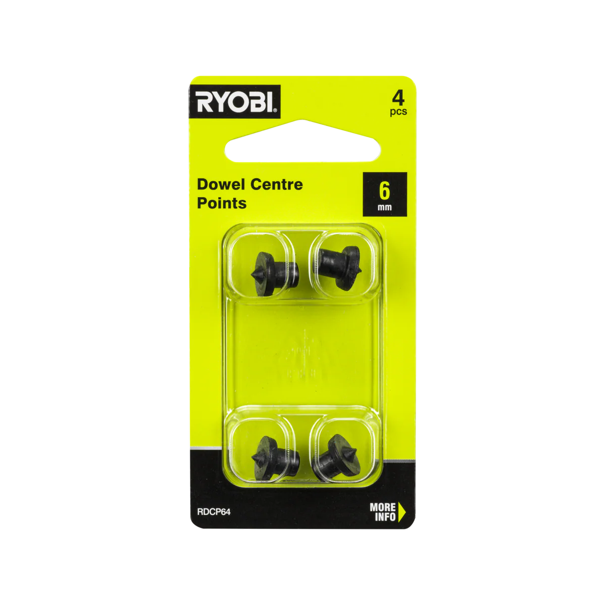 Ryobi Dowel Centre Points 6mm - 4 Pack - Carbon Steel - Accurate Alignment