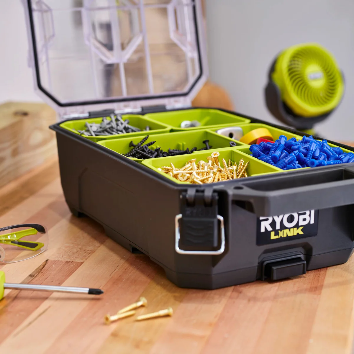 Ryobi Link Small Compact Parts Organiser - 267mm x 127mm x 508mm - IP65 Water Resistant - Detachable Bins - Image 5