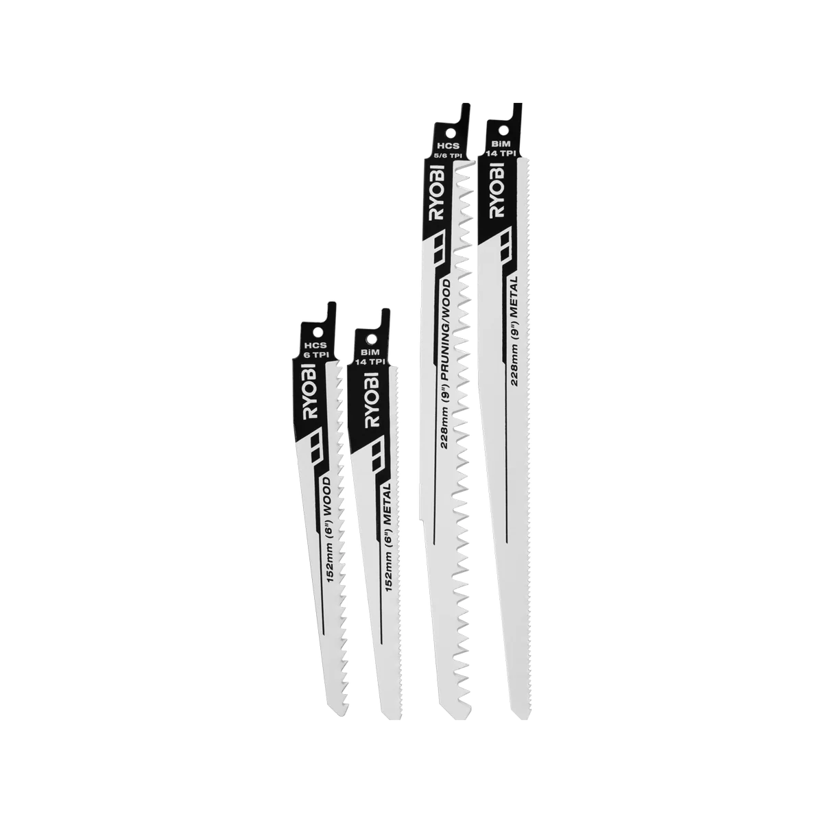 Ryobi Reciprocating Saw Blade Set - 4 Piece - 9" Blades - Wood & Metal Cutting