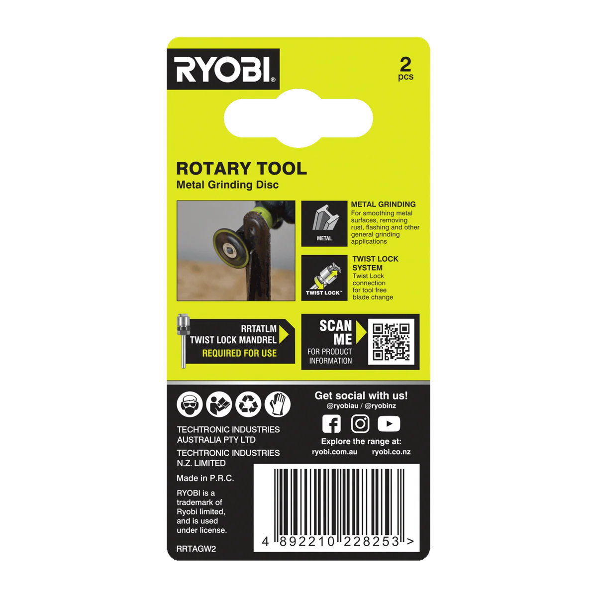 Ryobi Twist Lock Grinding Discs 2 Pack - 38mm - Metal Grinding - 35,000 RPM - Image 2