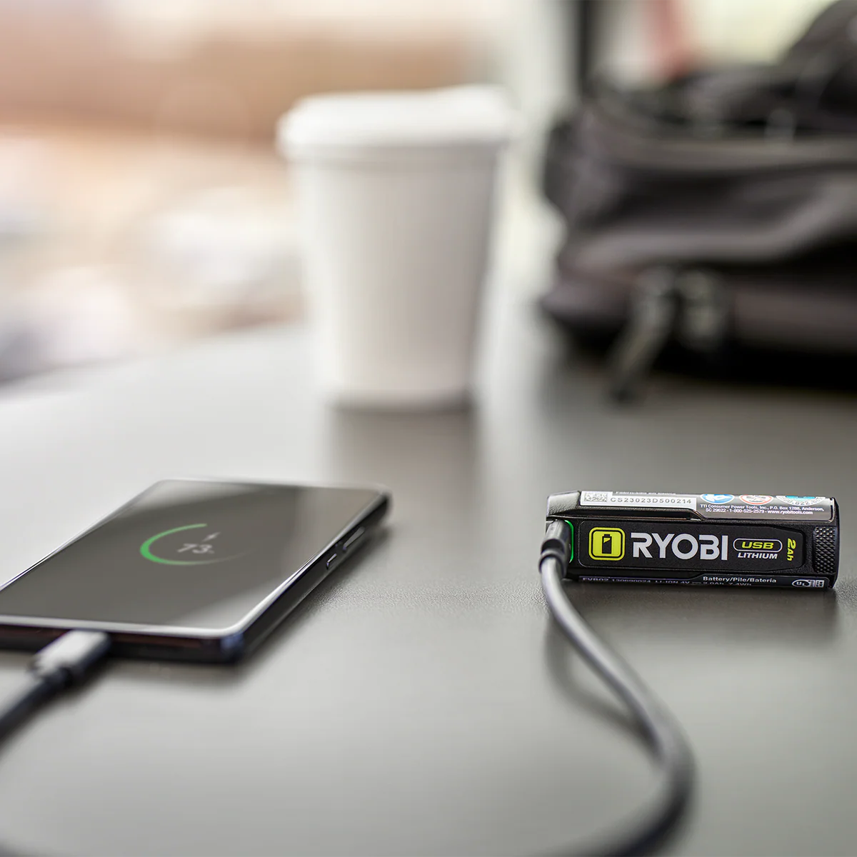 Ryobi USB Lithium 2Ah Battery Power Bank - Compact Portable Charger - LED Gauge - Image 2