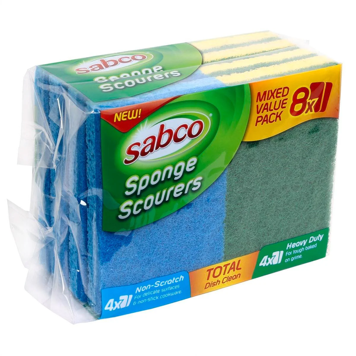Sabco Cellulose Sponge Scourers - 8 Pack - Cellulose - Non Scratch